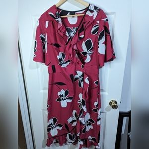 Who What Wear pink & black floral faux  wrap tropical dress size large
